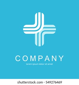 Diseño del logotipo plantilla abstracta de vector médico. Ilustración diseño del símbolo de mantenimiento cruzado de logotipo 