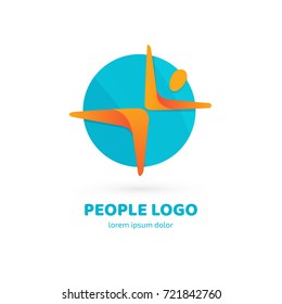 Logo design abstract people vector template. Illustration design of logotype business relaxation symbol. Vector happy man web icon.