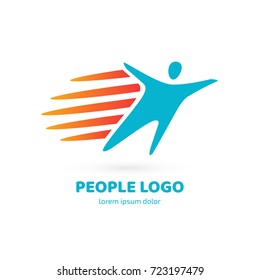 Logo design abstract people vector template. Illustration design of logotype business team symbol. Vector happy man web icon.