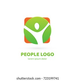 Logo design abstract people vector template. Illustration design of logotype business relaxation symbol. Vector happy man web icon.