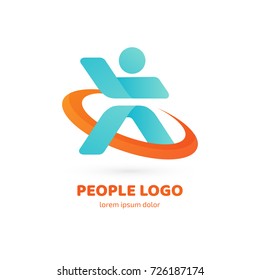 Logo design abstract people vector template. Illustration design of logotype business active person symbol. Vector happy man web icon.