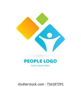 Logo design abstract people vector template. Illustration design of logotype business active person symbol. Vector happy man web icon.