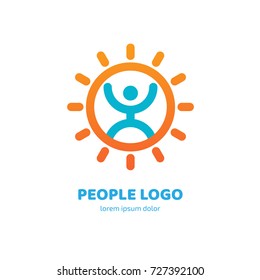 Logo design abstract people vector template. Illustration design of logotype business happy person symbol. Vector sun and man web icon.