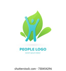 Logo design abstract people vector template. Illustration design of logotype business relaxation symbol. Vector happy man web icon.