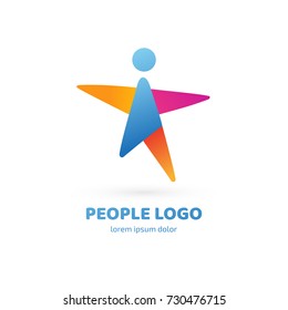 Logo Design Abstract People Vector Template. Illustration Design Of Logotype Business Star Symbol. Vector Happy Man Web Icon.