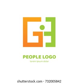 Logo design abstract people vector template. Illustration design of logotype business team symbol. Vector happy man web icon.