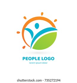 Logo design abstract people vector template. Illustration design of logotype business happy person symbol. Vector sun and man web icon.