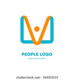 Logo design abstract people vector template. Illustration design of logotype business team symbol. Vector happy man web icon.