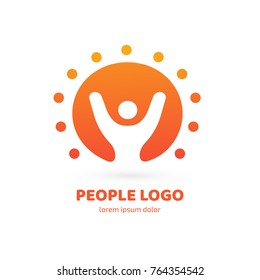 Logo design abstract people vector template. Illustration design of logotype business happy person symbol. Vector sun and man web icon.