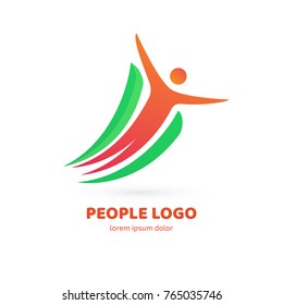 Logo design abstract people vector template. Illustration design of logotype business relaxation symbol. Vector happy man web icon.