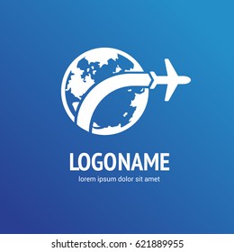 Logo design abstract planet travel vector template. Illustration design airplane flat icon