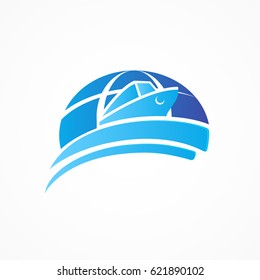 Logo design abstract planet travel vector template. Illustration design ship flat icon