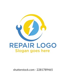 Logo design abstract repair vector template. Illustration design of logotype business electric and nut symbol. Vector web work tool icon.