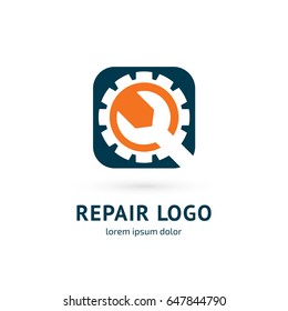 Logo design abstract repair vector template. Illustration design of logotype business spanner and nut symbol. Vector web work tool icon.