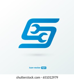 Logo design abstract repair vector template. Illustration design of logotype business spanner symbol. Vector web work tool icon.