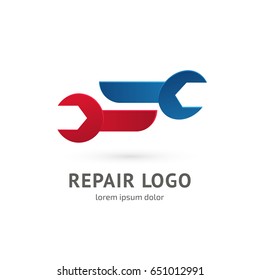 Logo design abstract repair vector template. Illustration design of logotype business spanner symbol. Vector web work tool icon.