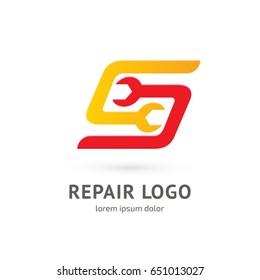 Logo design abstract repair vector template. Illustration design of logotype business spanner symbol. Vector web work tool icon.