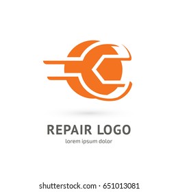 Logo design abstract repair vector template. Illustration design of logotype business spanner symbol. Vector web work tool icon.