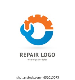 Logo design abstract repair vector template. Illustration design of logotype business spanner and nut symbol. Vector web work tool icon.