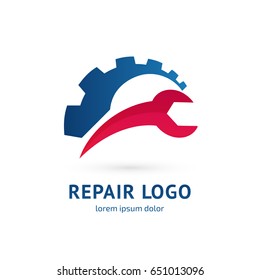 Logo design abstract repair vector template. Illustration design of logotype business spanner and nut symbol. Vector web work tool icon.