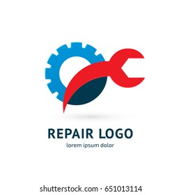 Logo design abstract repair vector template. Illustration design of logotype business spanner and nut symbol. Vector web work tool icon.