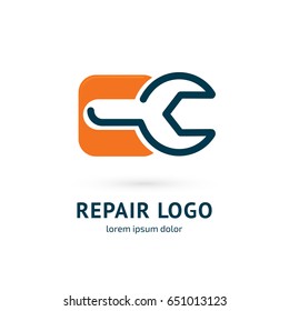 Logo design abstract repair vector template. Illustration design of logotype business spanner symbol. Vector web work tool icon.