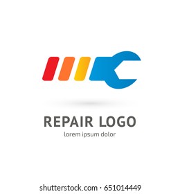 Logo design abstract repair vector template. Illustration design of logotype business spanner symbol. Vector web work tool icon.