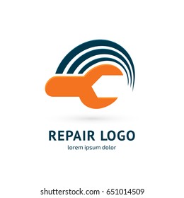 Logo design abstract repair vector template. Illustration design of logotype business spanner symbol. Vector web work tool icon.