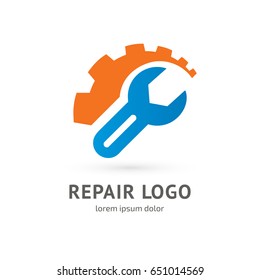 Logo design abstract repair vector template. Illustration design of logotype business spanner and nut symbol. Vector web work tool icon.