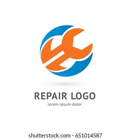 Logo design abstract repair vector template. Illustration design of logotype business spanner symbol. Vector web work tool icon.