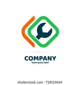Logo design abstract repair vector template. Illustration design of logotype business spanner and nut symbol. Vector web work tool icon.
