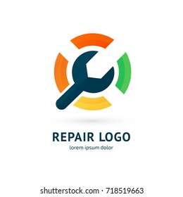 Logo design abstract repair vector template. Illustration design of logotype business spanner and nut symbol. Vector web work tool icon.