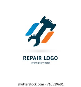 Logo design abstract repair vector template. Illustration design of logotype business spanner and nut symbol. Vector web work tool icon.