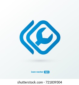 Logo design abstract repair vector template. Illustration design of logotype business spanner and nut symbol. Vector web work tool icon.