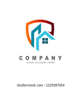 Logo design abstract shield, shield and home, illustration design of logotype business protection