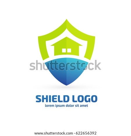 Logo design abstract shield, house vector template. Illustration design of logotype business protection, home insurance flat symbol.