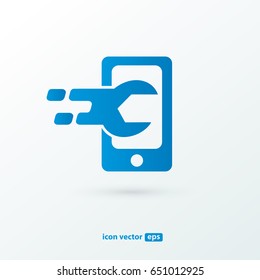 Logo design abstract smart phone repair vector template. Illustration design of logotype mobile support symbol. Vector spanner and phone web icon.