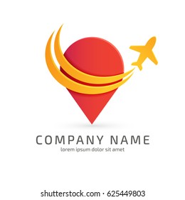 Logo design abstract travel vector template. Illustration design airplane with map marker flat icon.