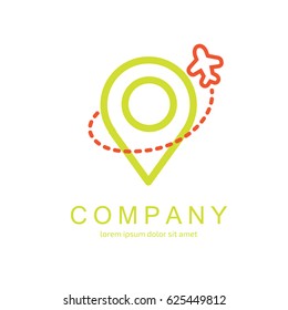 Logo design abstract travel vector template. Illustration design airplane with map marker flat icon.