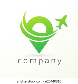 Logo design abstract travel vector template. Illustration design airplane with map marker flat icon.