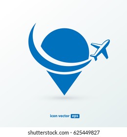 Logo design abstract travel vector template. Illustration design airplane with map marker flat icon.