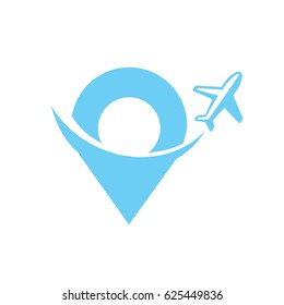 Logo design abstract travel vector template. Illustration design airplane with map marker flat icon.