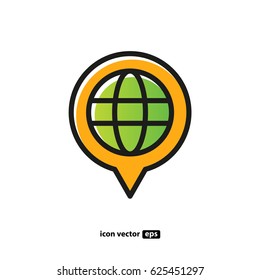 Logo design abstract travel vector template. Design of web Icon map marker with globe. Simple location sign