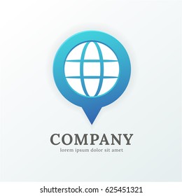 Logo design abstract travel vector template. Design of web Icon map marker with globe. Simple location sign