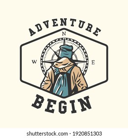 logo design adventure begin with hiker vintage illustration