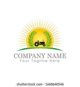 logo design for agriculture, wheat farm and tractor, natural harvest