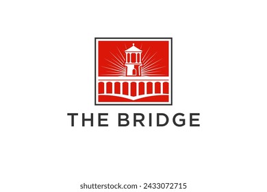 Logo design of an ancient bridge gate over a river, a symbol of financial business and development