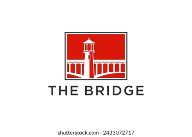 Logo design of an ancient bridge gate over a river, a symbol of financial business and development