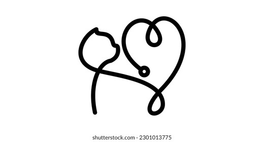 logo design animal pet care , cat and love icon line vector illustration