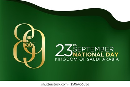 logo design Anniversary 89 years The national holiday of the Kingdom of Saudi Arabia, is celebrated on September 23rd. minimal flag background and graphic design 